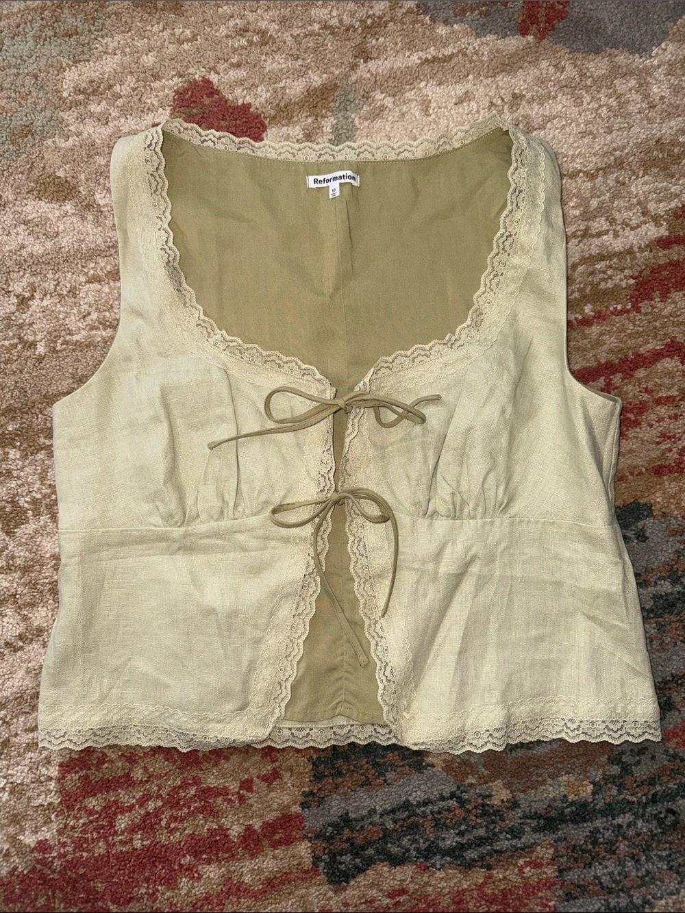 NWOT Reformation linen Lace-Trim Tie-Front Tank
